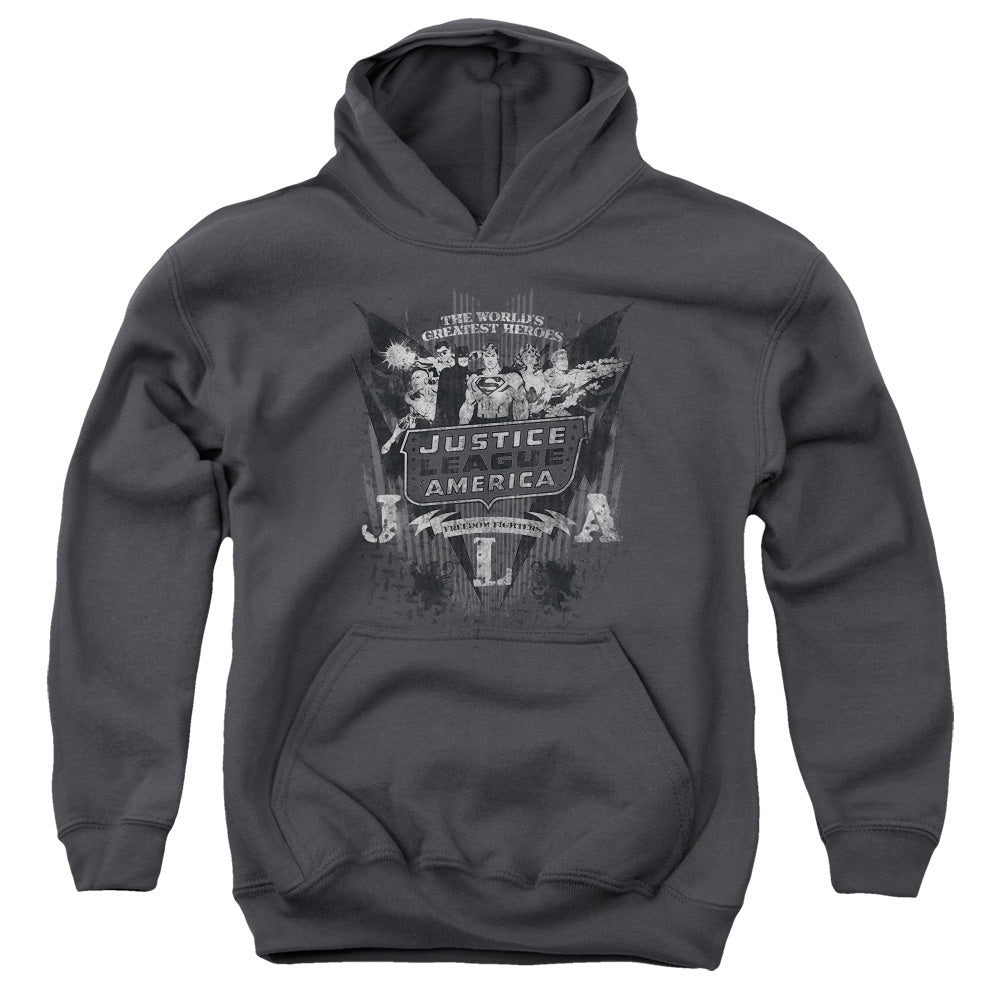 DC Comics Greatest Heroes Kids Youth Hoodie Charcoal