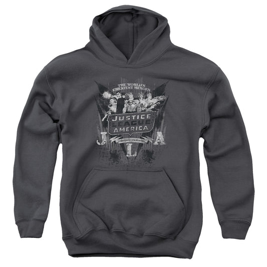 DC Comics Greatest Heroes Kids Youth Hoodie Charcoal