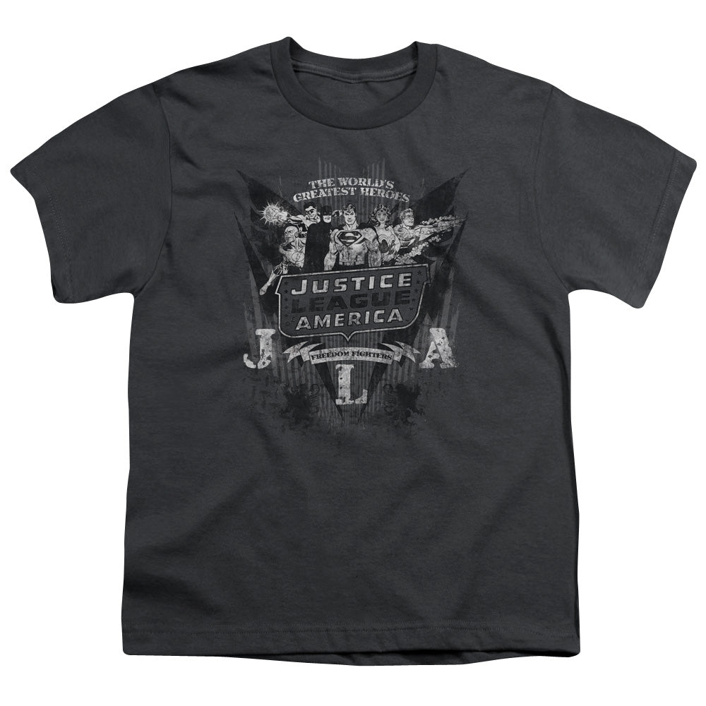 DC Comics Greatest Heroes Kids Youth T Shirt Charcoal