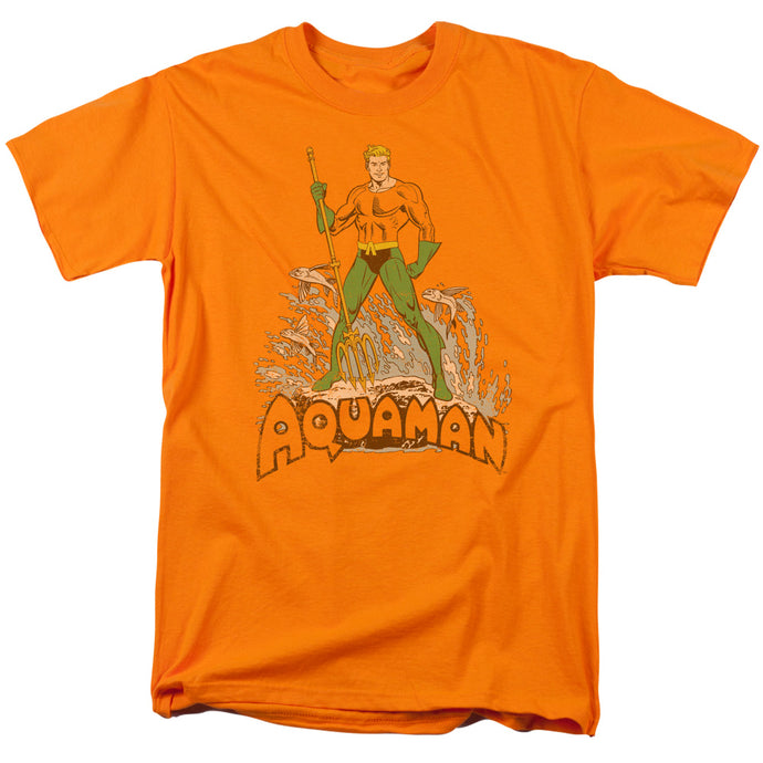 DC Comics Aquaman Distressed Mens T Shirt Orange