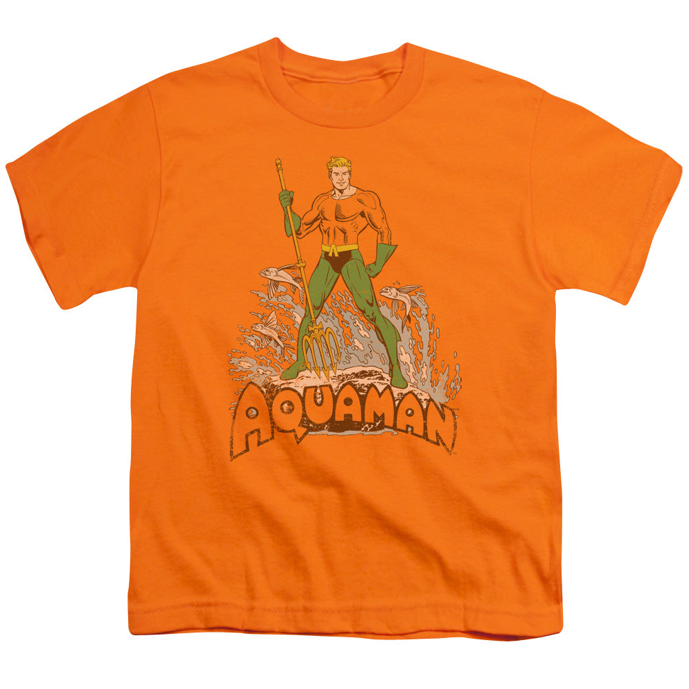 DC Comics Aquaman Distressed Kids Youth T Shirt Orange