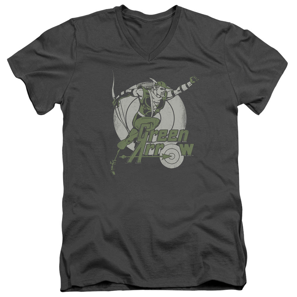 DC Comics Right on Target Mens Slim Fit V Neck T Shirt Charcoal