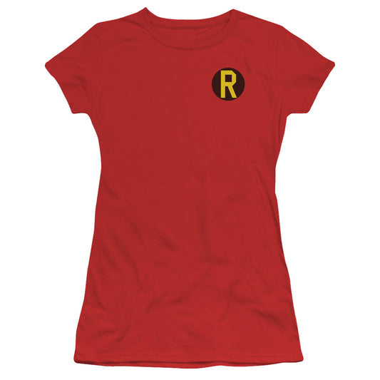 DC Comics Robin Logo Junior Sheer Cap Sleeve Womens T Shirt Red