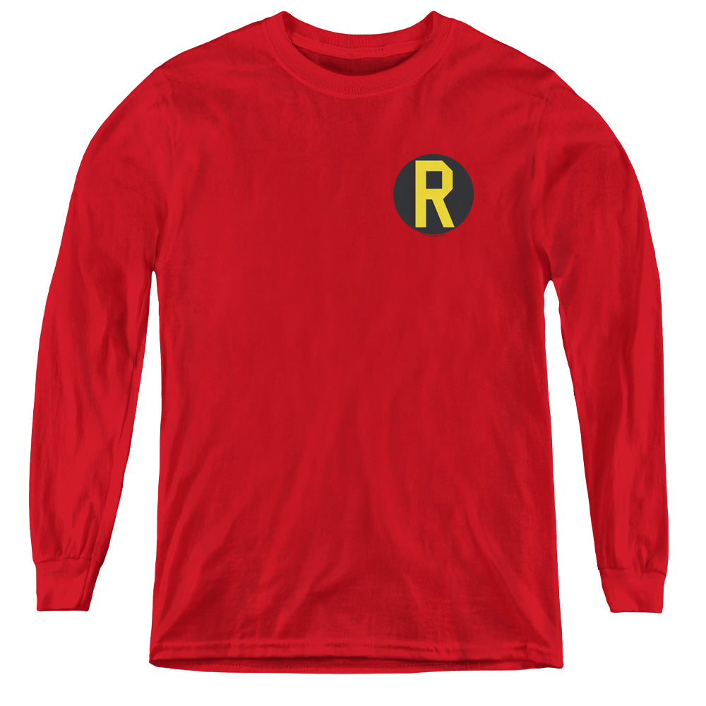 DC Comics Robin Logo Long Sleeve Kids Youth T Shirt Red