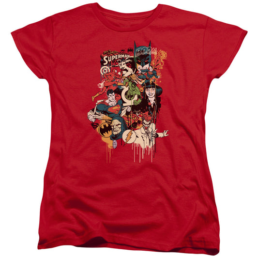DC Comics Dripping Characters Womens T Shirt Red