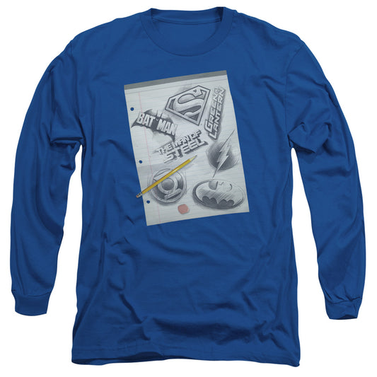 DC Comics Logo Note Paper Mens Long Sleeve Shirt Royal Blue