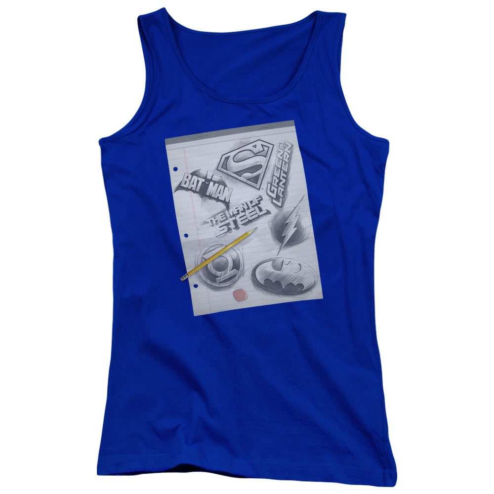 DC Comics Logo Note Paper Womens Tank Top Shirt Royal Blue