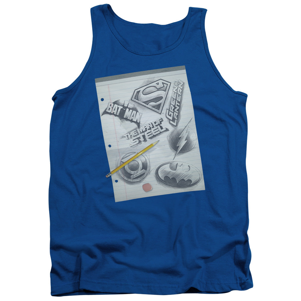 DC Comics Logo Note Paper Mens Tank Top Shirt Royal Blue