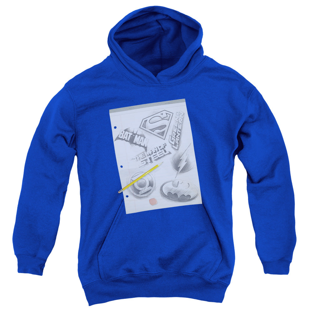 DC Comics Logo Note Paper Kids Youth Hoodie Royal