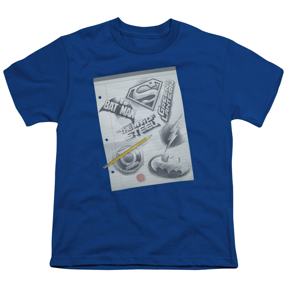 DC Comics Logo Note Paper Kids Youth T Shirt Royal Blue
