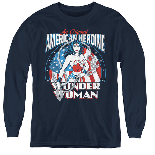 DC Comics American Heroine Long Sleeve Kids Youth T Shirt Navy Blue