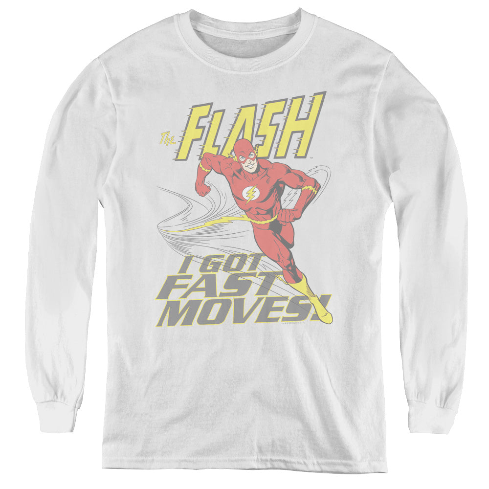 DC Comics Flash Fast Moves Long Sleeve Kids Youth T Shirt White