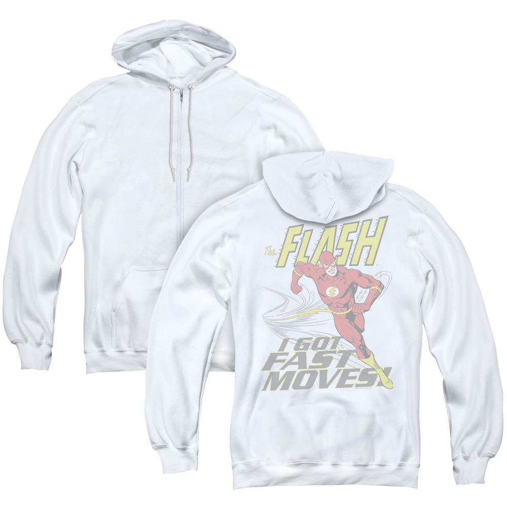 DC Comics Flash Fast Moves Back Print Zipper Mens Hoodie White