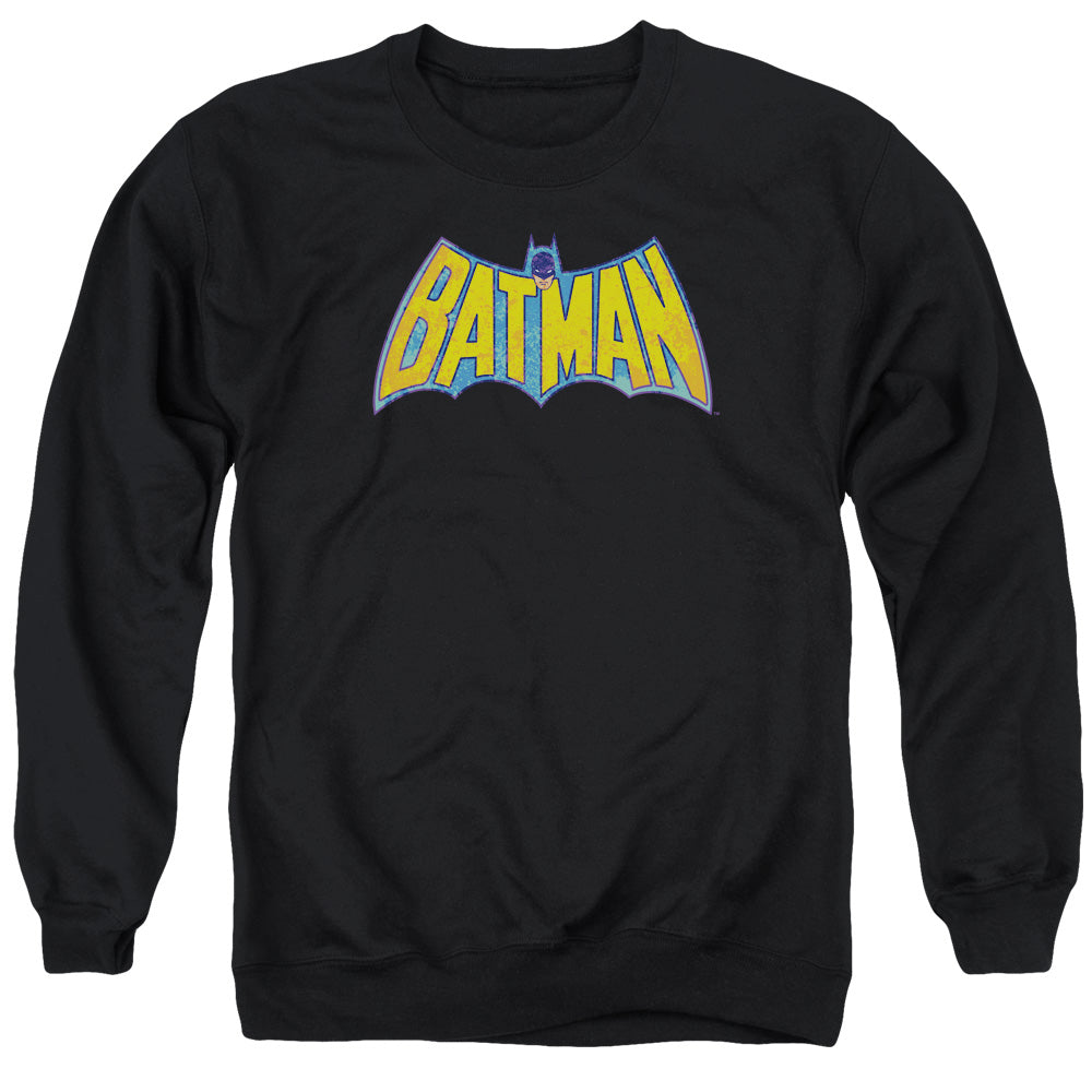 DC Comics Batman Neon Distress Logo Mens Crewneck Sweatshirt Black