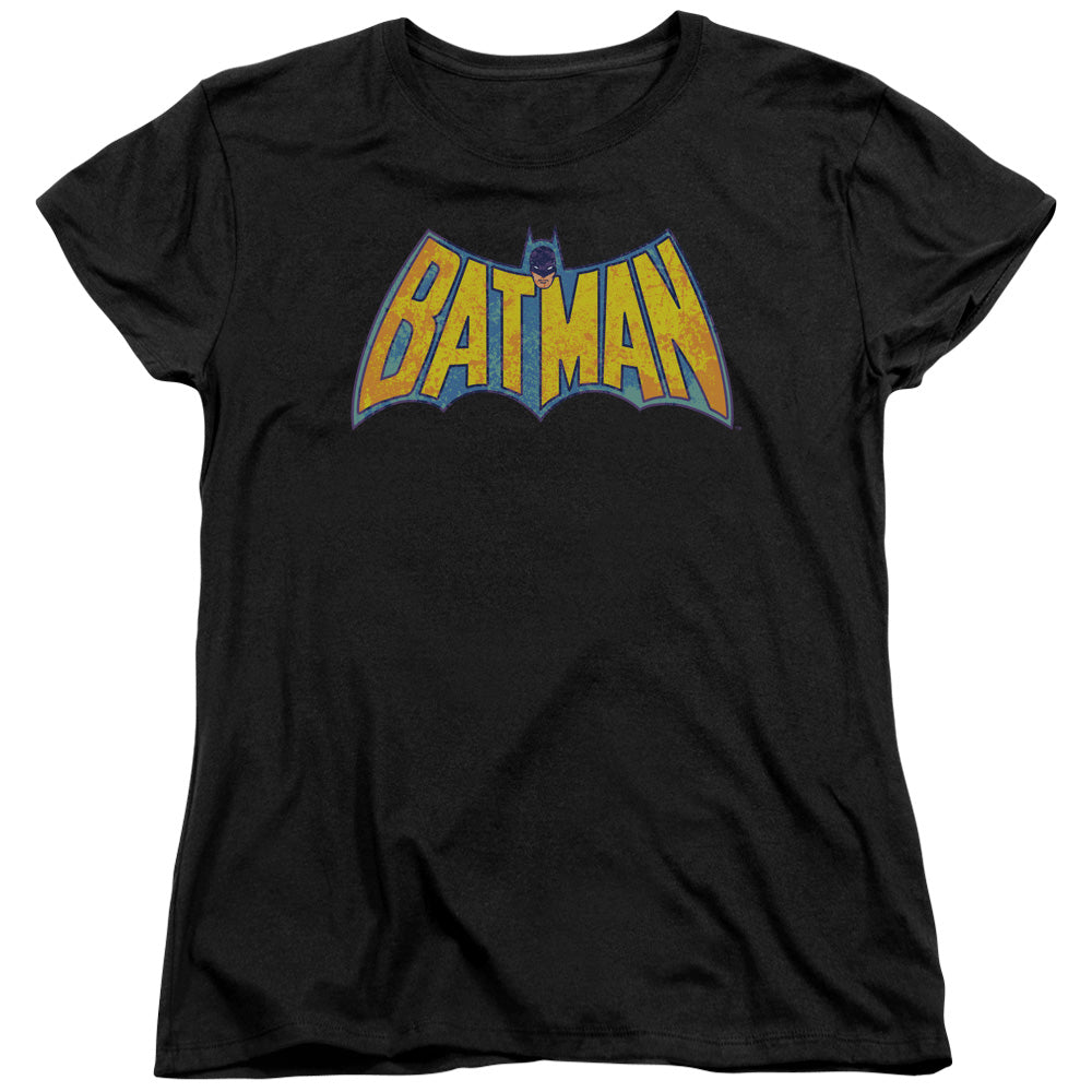 DC Comics Batman Neon Distress Logo Womens T Shirt Black