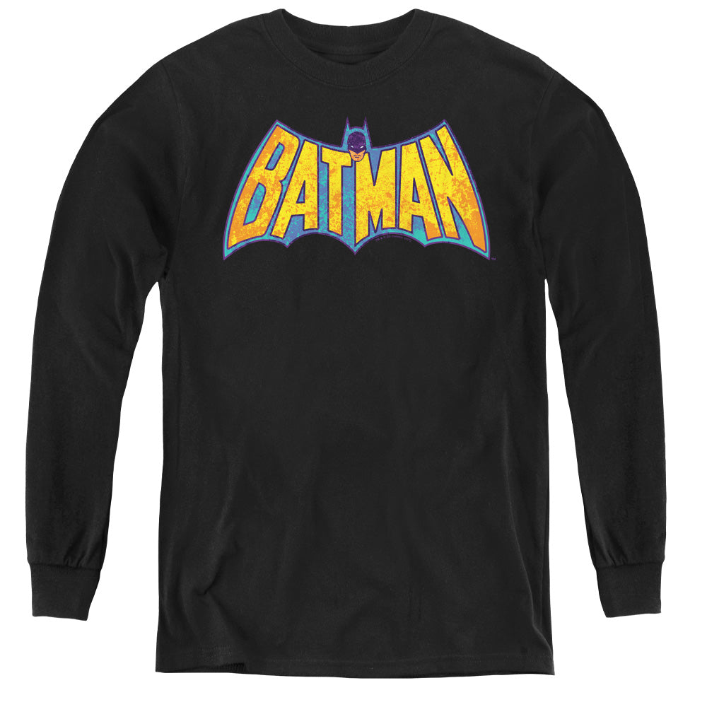 DC Comics Batman Neon Distress Logo Long Sleeve Kids Youth T Shirt Black