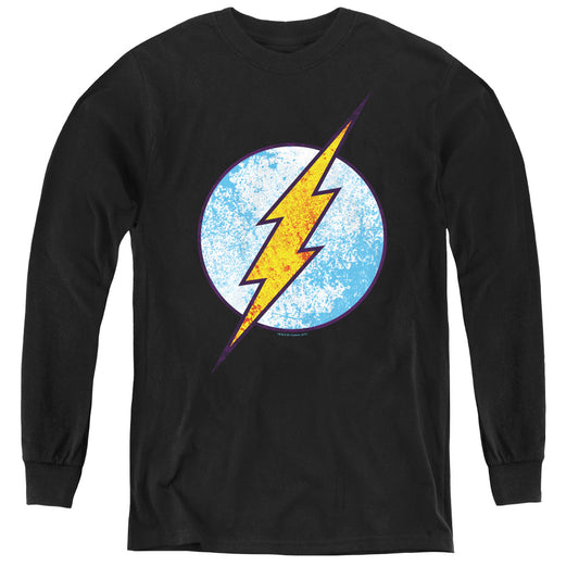 DC Comics Flash Flash Neon Distress Logo Long Sleeve Kids Youth T Shirt Black