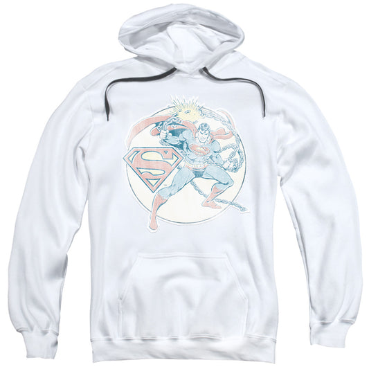 DC Comics Retro Superman Iron on Mens Hoodie White