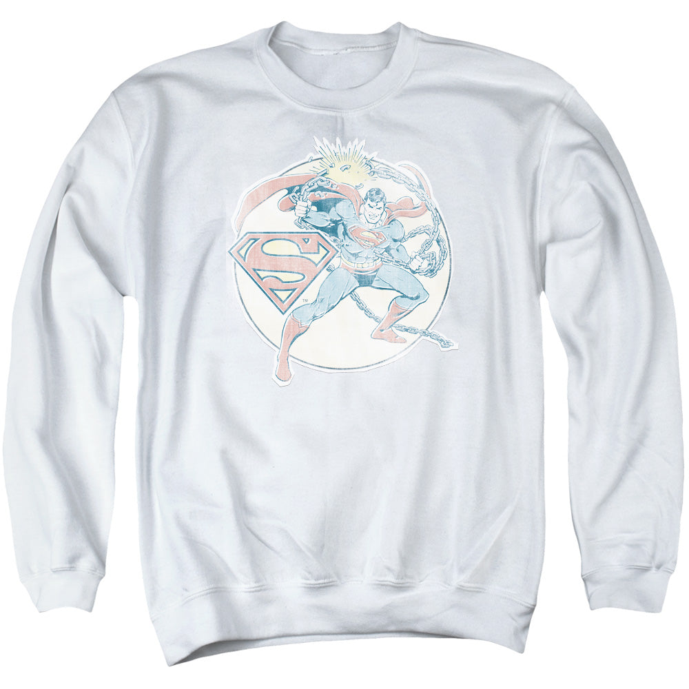 DC Comics Retro Superman Iron on Mens Crewneck Sweatshirt White