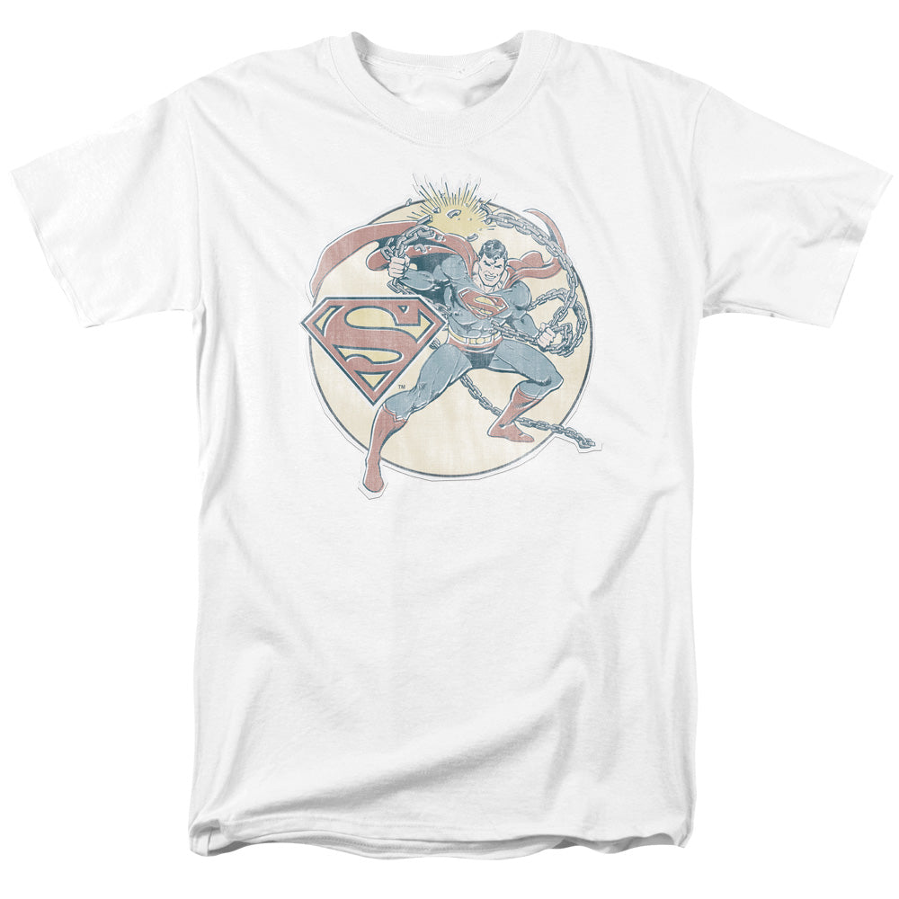 DC Comics Retro Superman Iron on Mens T Shirt White