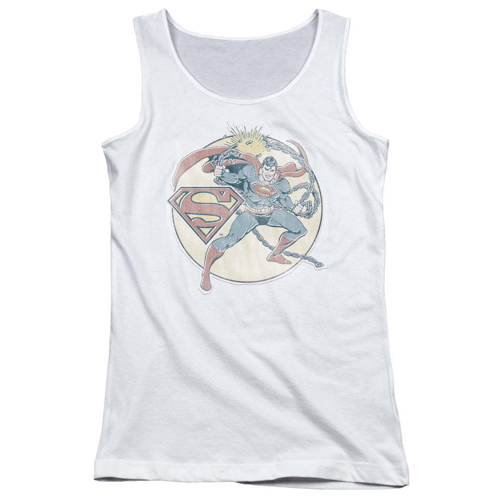 DC Comics Retro Superman Iron on Womens Tank Top Shirt White