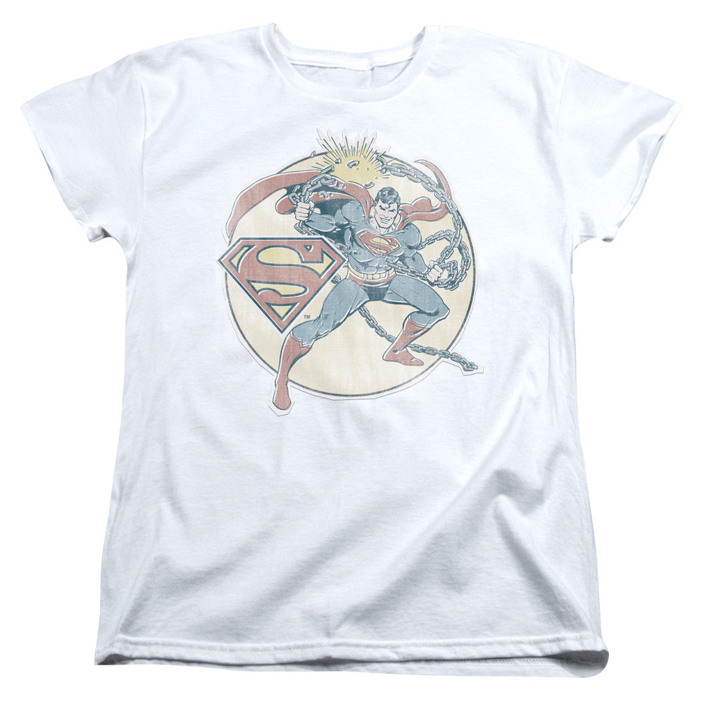 DC Comics Retro Superman Iron on Womens T Shirt White