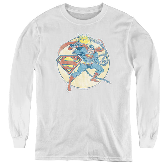 DC Comics Retro Superman Iron on Long Sleeve Kids Youth T Shirt White