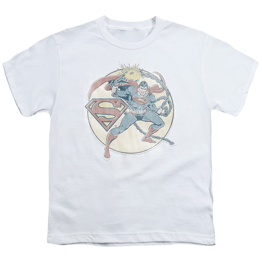 DC Comics Retro Superman Iron on Kids Youth T Shirt White