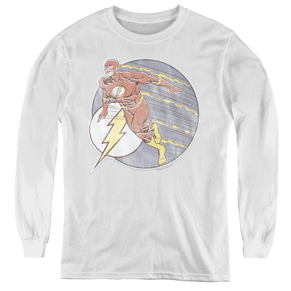 DC Comics Flash Retro Flash Iron on Long Sleeve Kids Youth T Shirt White