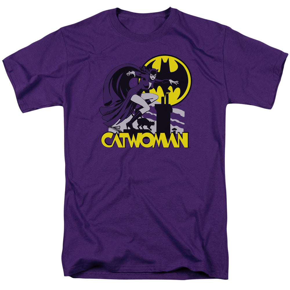 DC Comics Rooftop Cat Mens T Shirt Purple