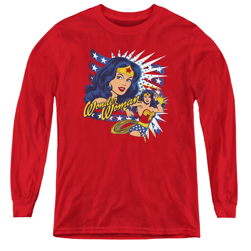 DC Comics Pop Art Wonder Long Sleeve Kids Youth T Shirt Red