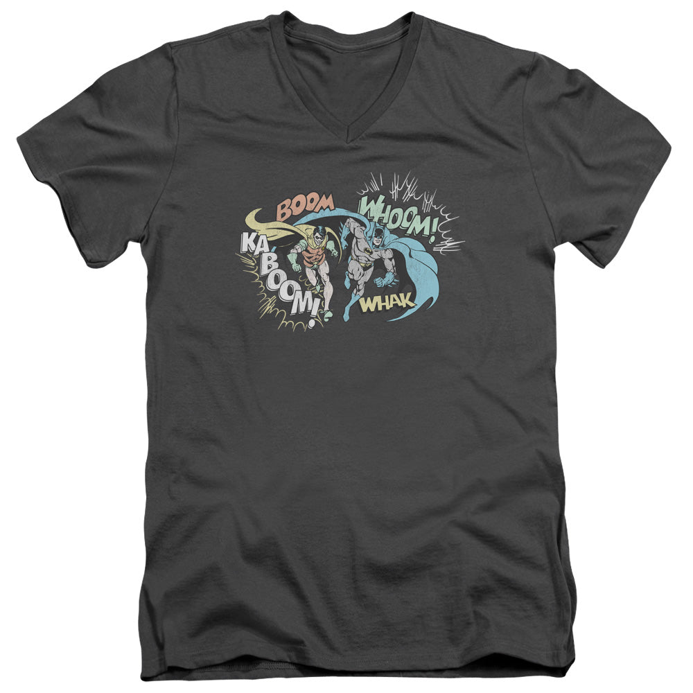 DC Comics Action Duo Mens Slim Fit V Neck T Shirt Charcoal