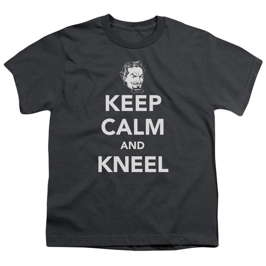 DC Comics Keep Calm and Kneel Kids Youth T Shirt Charcoal