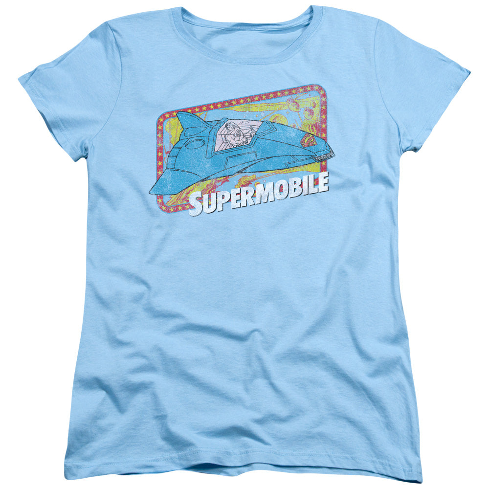 DC Comics Supermobile Womens T Shirt Light Blue
