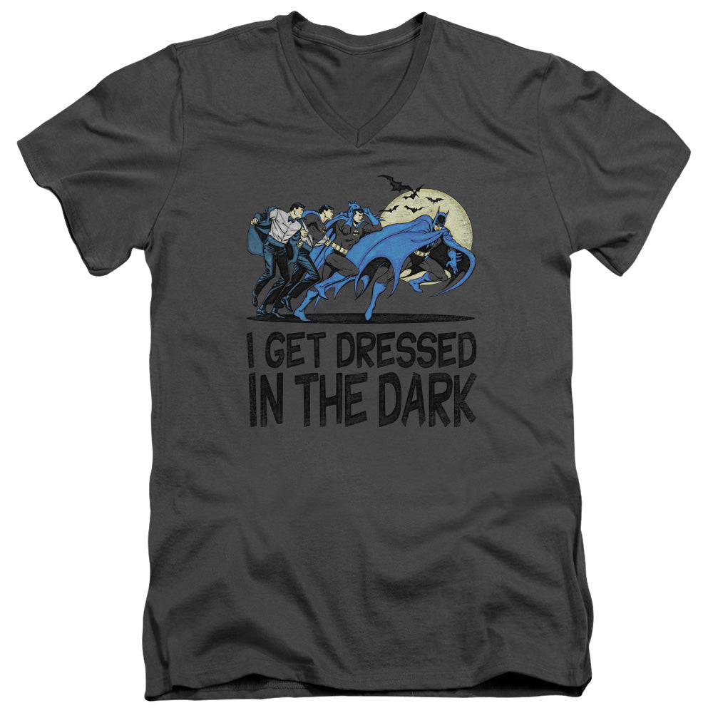DC Comics Get Dressed Mens Slim Fit V Neck T Shirt Charcoal