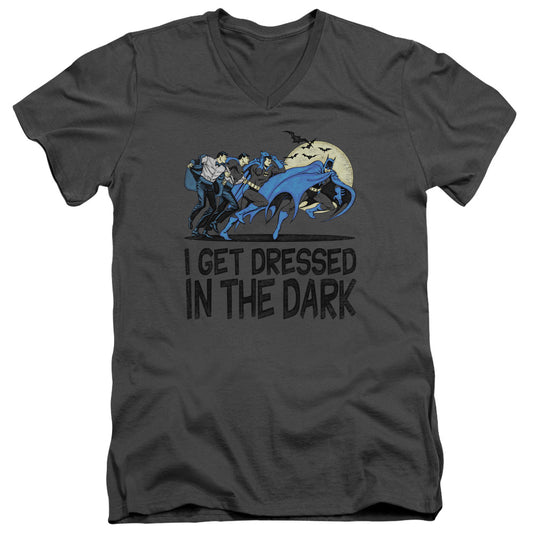 DC Comics Get Dressed Mens Slim Fit V Neck T Shirt Charcoal