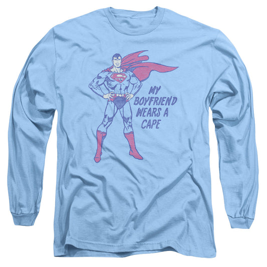 DC Comics Wears a Cape Mens Long Sleeve Shirt Carolina Blue