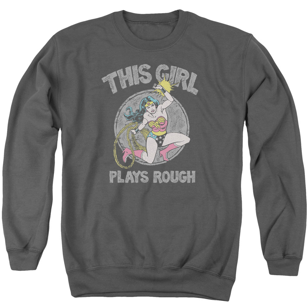 DC Comics Plays Rough Mens Crewneck Sweatshirt Charcoal