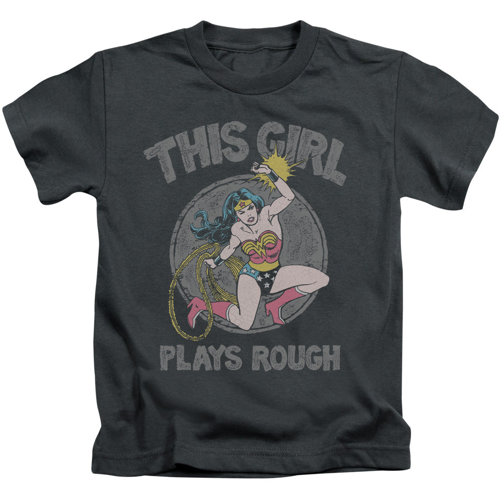 DC Comics Plays Rough Juvenile Kids Youth T Shirt Charcoal 
