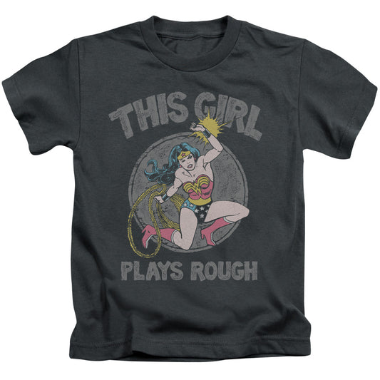 DC Comics Plays Rough Juvenile Kids Youth T Shirt Charcoal 