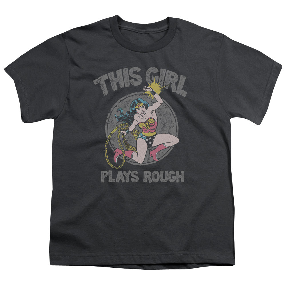 DC Comics Plays Rough Kids Youth T Shirt Charcoal