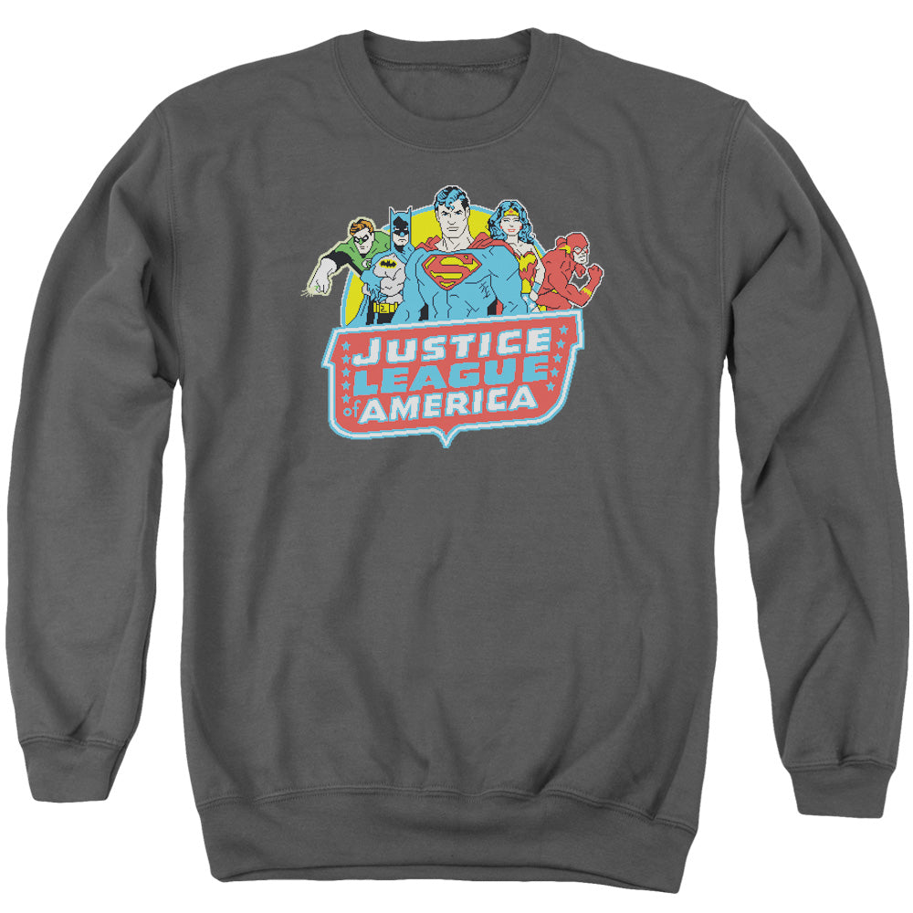 DC Comics 8 Bit League Mens Crewneck Sweatshirt Charcoal