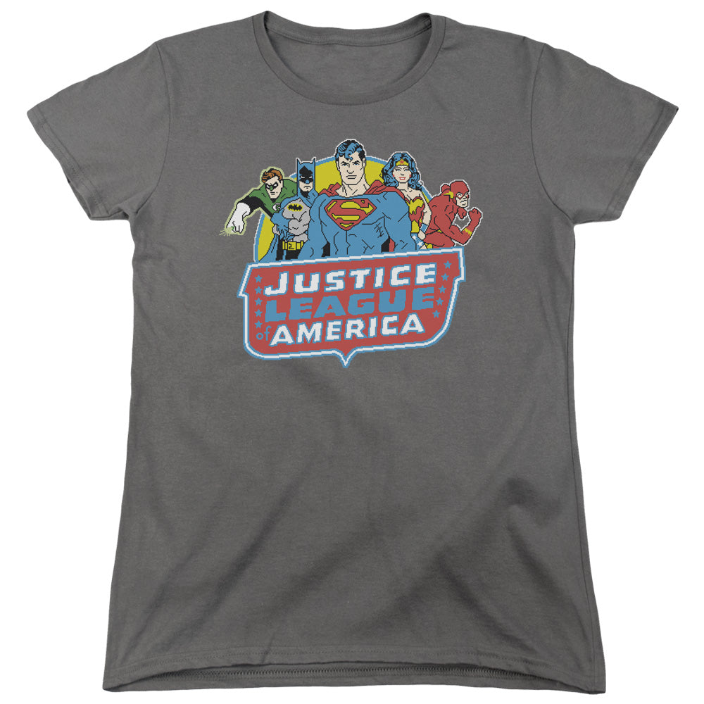 DC Comics 8 Bit League Womens T Shirt Charcoal