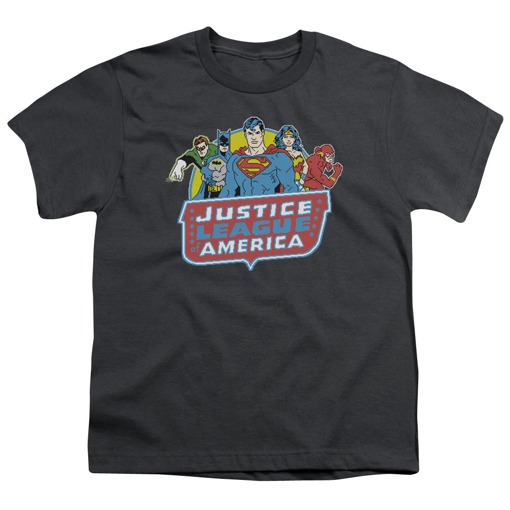 DC Comics 8 Bit League Kids Youth T Shirt Charcoal