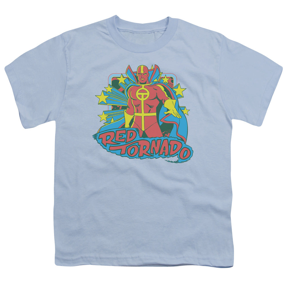 DC Comics Red Tornado Stars Kids Youth T Shirt Light Blue