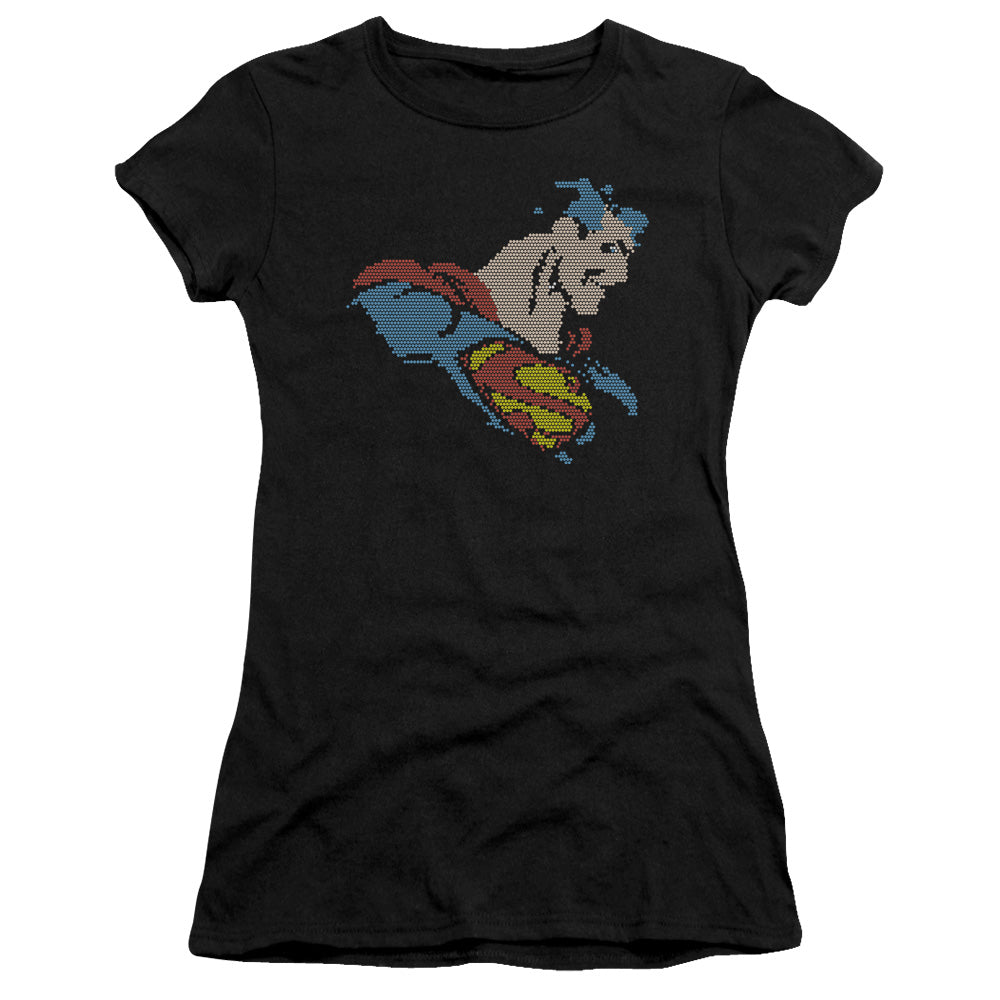 DC Comics Lite Brite Superman Junior Sheer Cap Sleeve Womens T Shirt Black