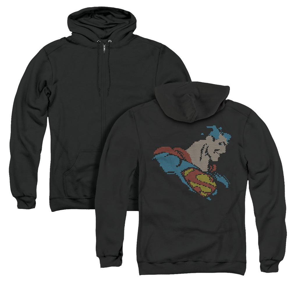 DC Comics Lite Brite Superman Back Print Zipper Mens Hoodie Black