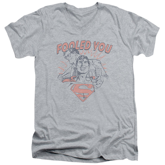 DC Comics Fooled You Mens Slim Fit V Neck T Shirt Athletic Heather