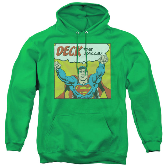 DC Comics Deck the Halls Mens Hoodie Kelly Green