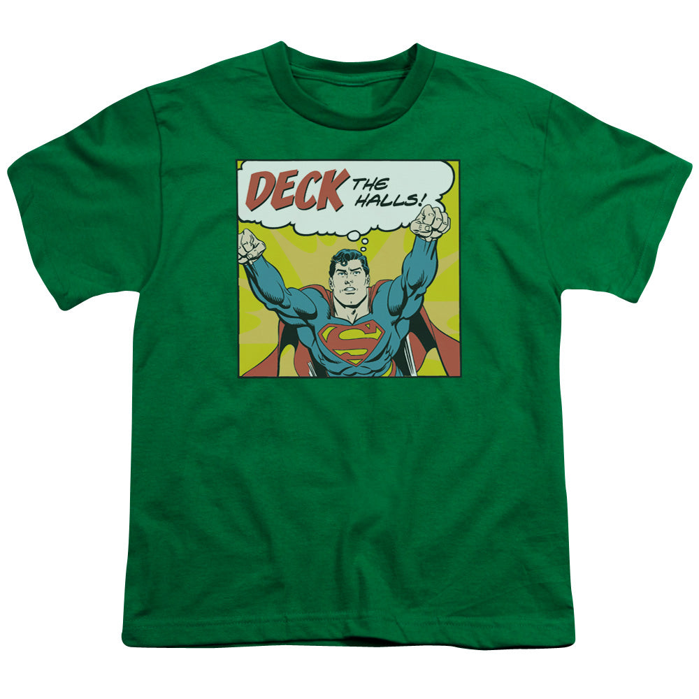 DC Comics Deck the Halls Kids Youth T Shirt Kelly Green